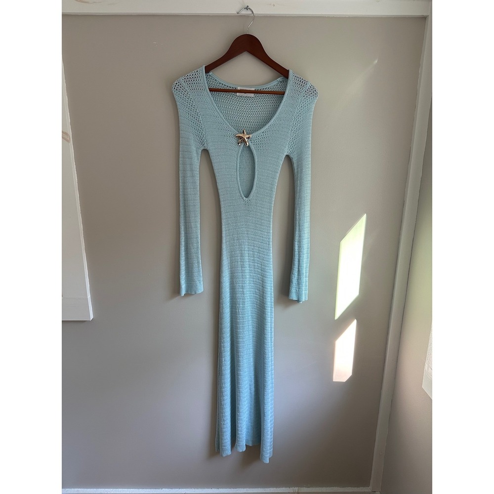 Peppermayo Seascape Crochet Maxi Dress Womens XS/S Blue Starfish Mermaidcore